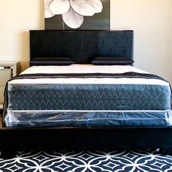 Brand New Black Queen Size Leather Bed Frame With New Mattress Set/Fast Delivery