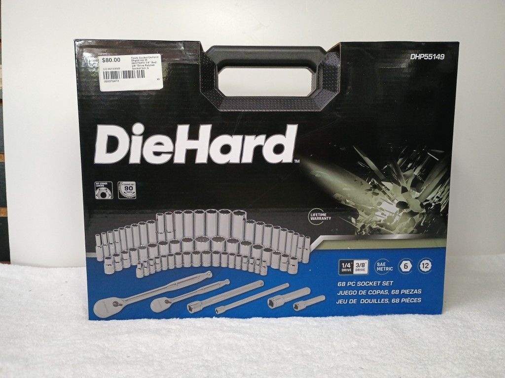 DieHard 1/4" and 3/8" Drive Ratchet Socket Set, SAE & Metric, 68-Piece, 90 Tooth