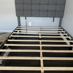 Grey Modern Upholstered Queen Bed Frame