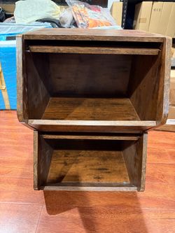 Two-tier solid wood storage cabinet with doors