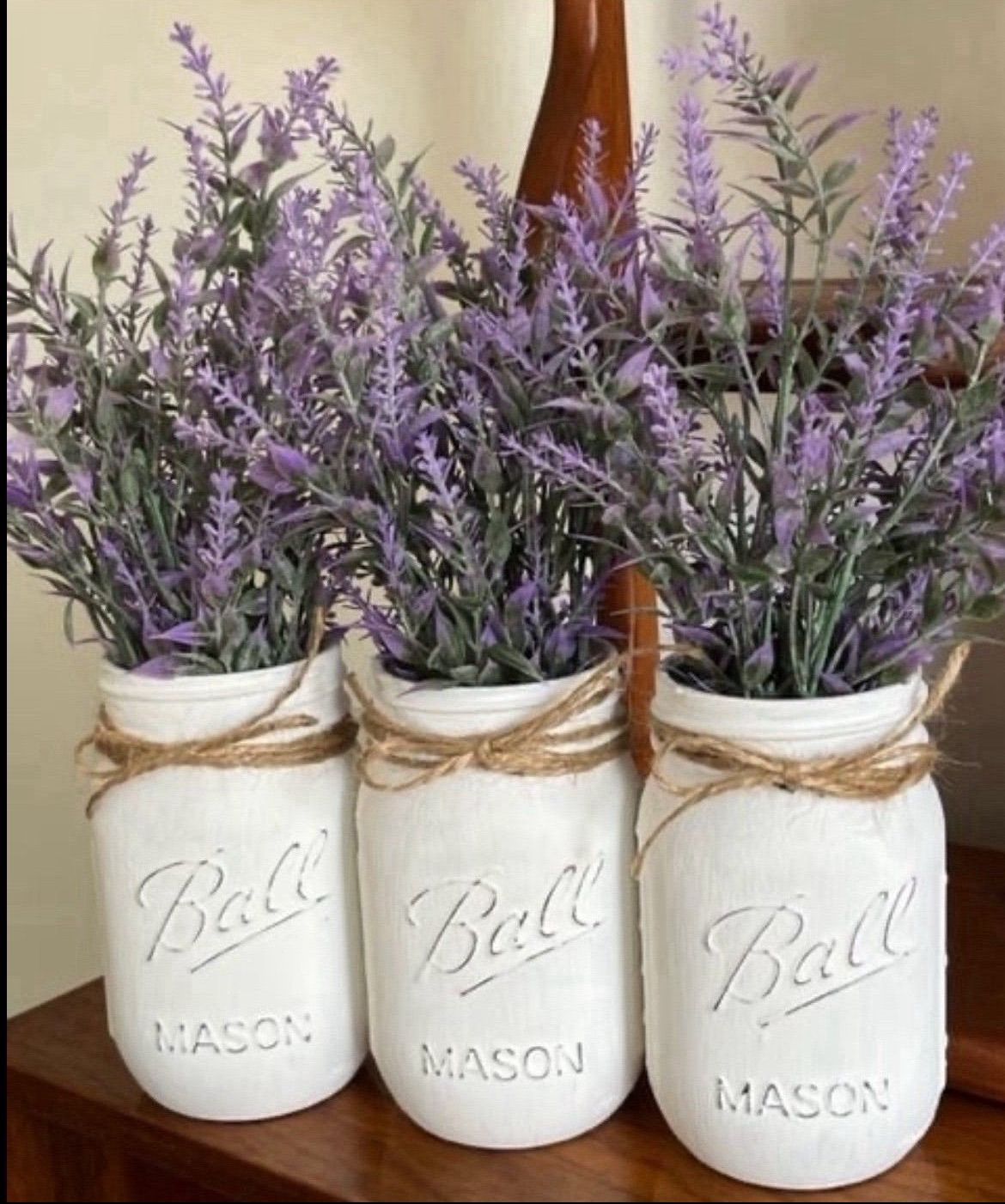 3 Artificial Lavender in White Mason Jars