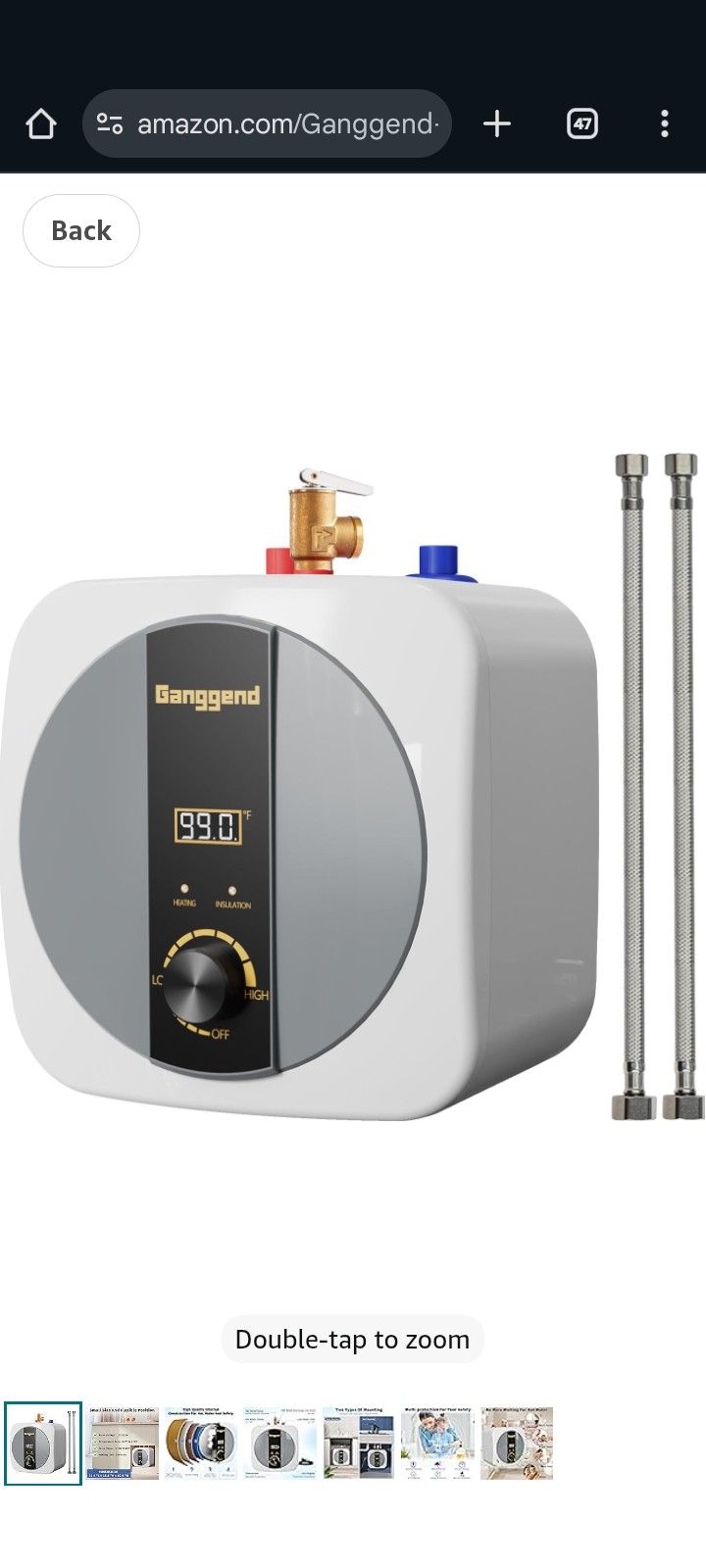 3702 2.5 Gallon Electric Water Heater 110V-120V 1500W Under Sink Hot Water Heater Electric Mini Tank with Pressure Release Vavie, Digital Display, 1/2