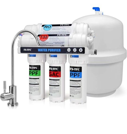 FS-TFC 5-Stage Reverse Osmosis Water Filtration System 100GPD Fast Flow Plus Extra 4 Filter for Free (FS-RO-100G-A)