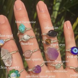 Wire Wrapped authentic Crystal Gemstone Rings / Authentic Healing chakra Stone Rings Handmade In the USA