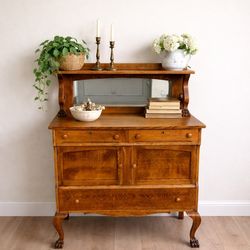 Antique Tiger Oak Empire Buffet w/ Mirror
