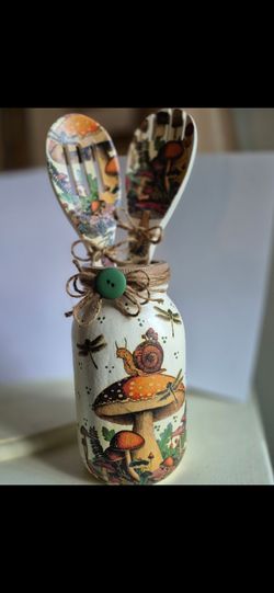 Mushroom hand designed decoupaged wooden spoon sets