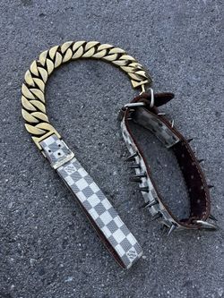 Gold Louis Vuitton Dog Chain Spiky Dog Chain And Collar 