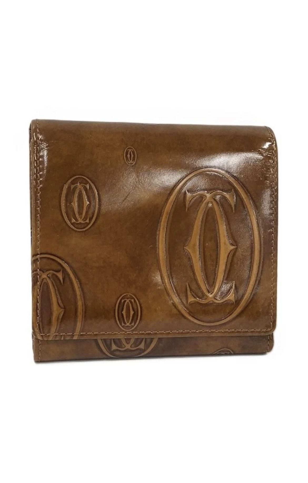 Cartier Happy Birthday Patent Leather Trifold Wallet Brown