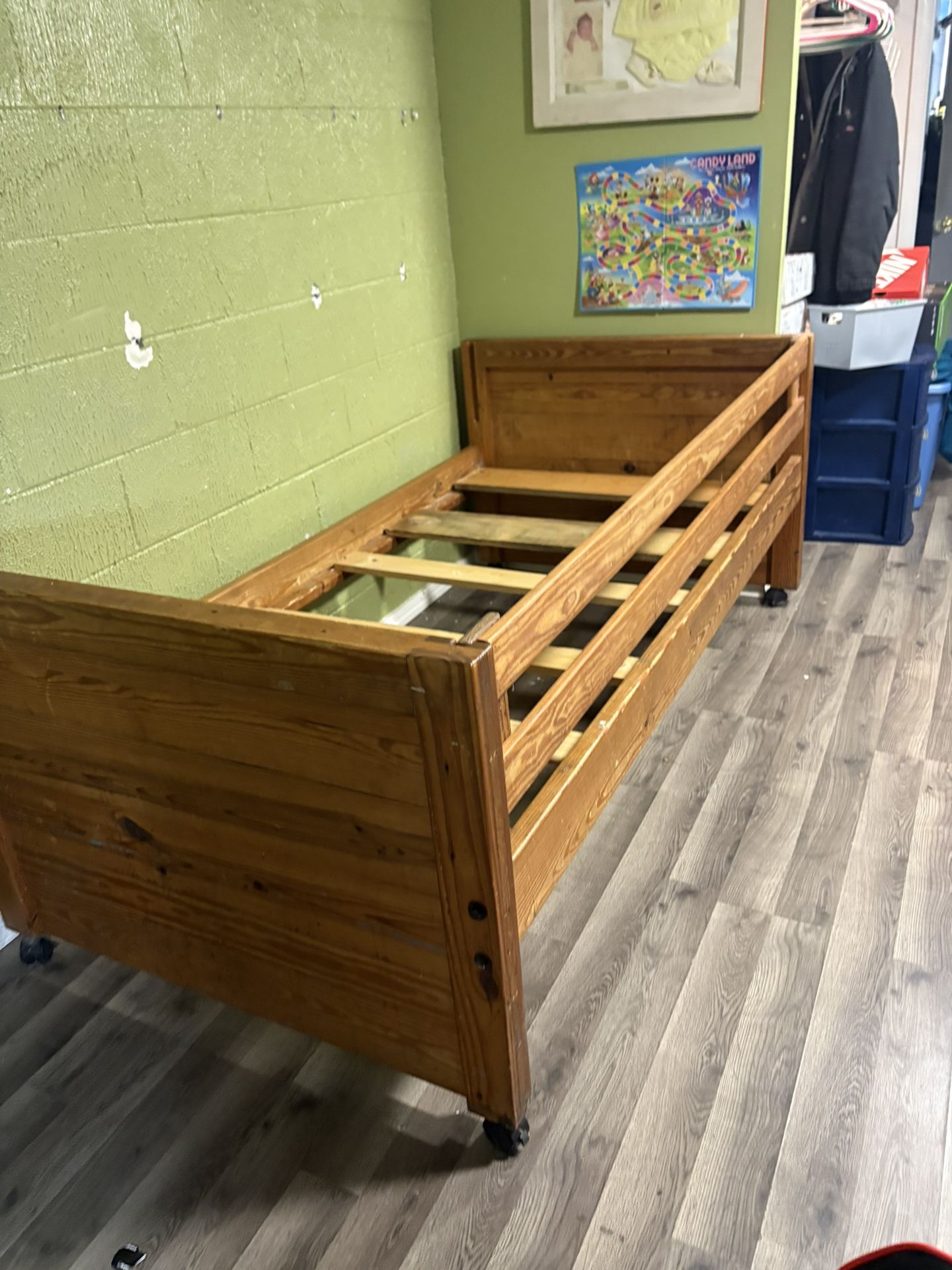 Solid Wood Twin Bed With Safety Rails