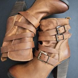 Steve Madden Yale Brown Leather Buckle Strap Biker Boots Womens Size 7.5 M