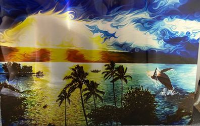 Large 24x16 Tropical Beach Sunset Metal Wall Art - Signed by Artist