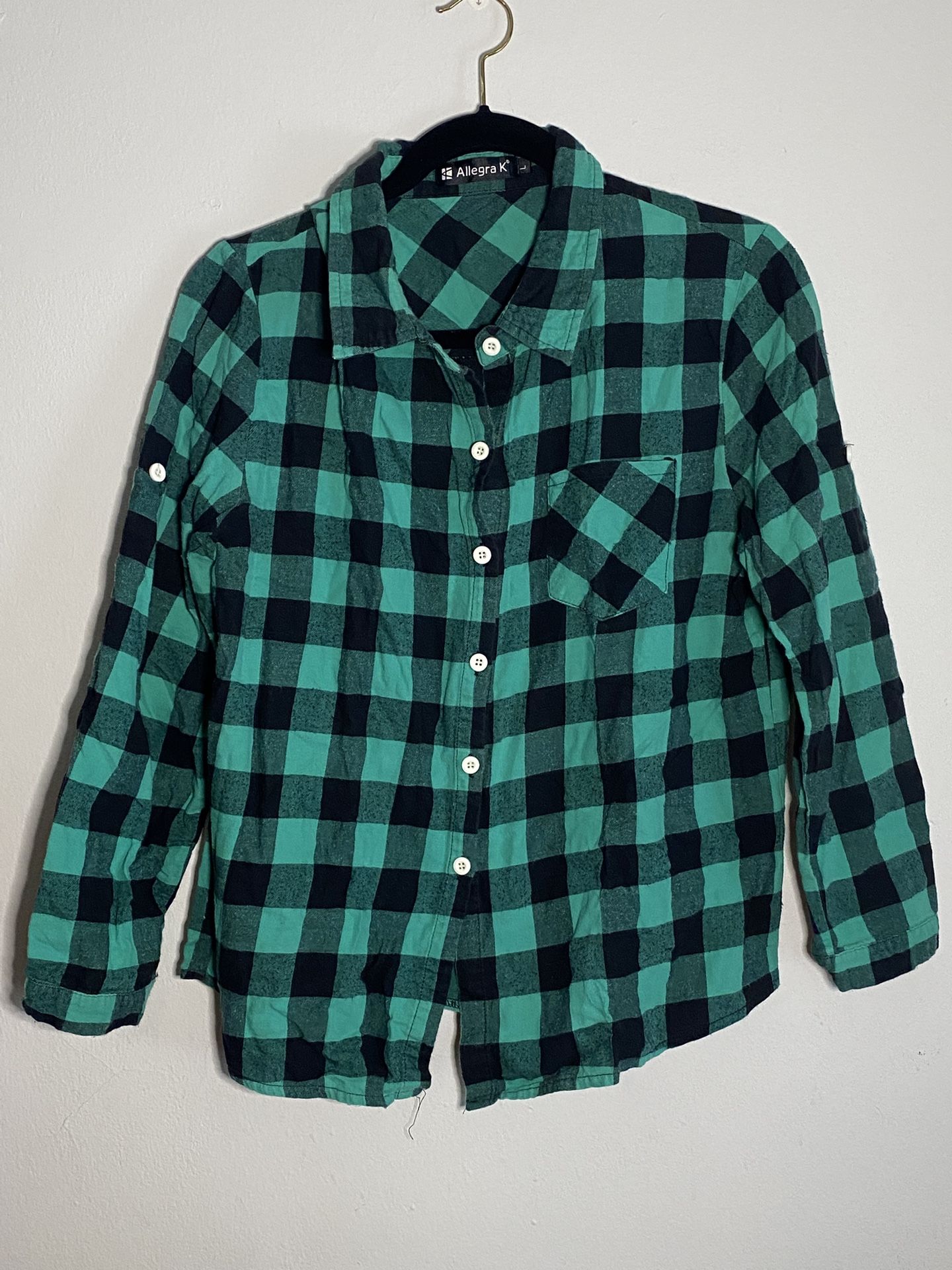 teal/green plaid flannel (allegra k, large)