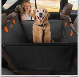 FURTIME Large Dog Car Seat – Upgraded Faux Leather Backseat Extender with Hard Bottom – Waterproof Car Seat Cover for Dogs