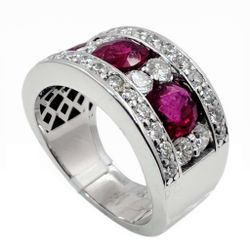 14K White Gold Band with 3 Oval Rubies and Diamonds. (Size 6.00)