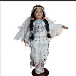 Rare, Gorgeous Navajo porcelain angel, Fiber optic Wings, Doll With Stand