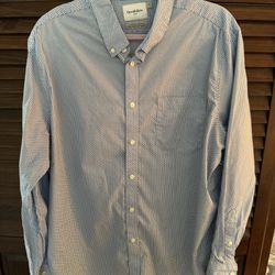 Men’s Goodfellow & Co. lt blue print cotton/spandex L/S button down shirt  XL
