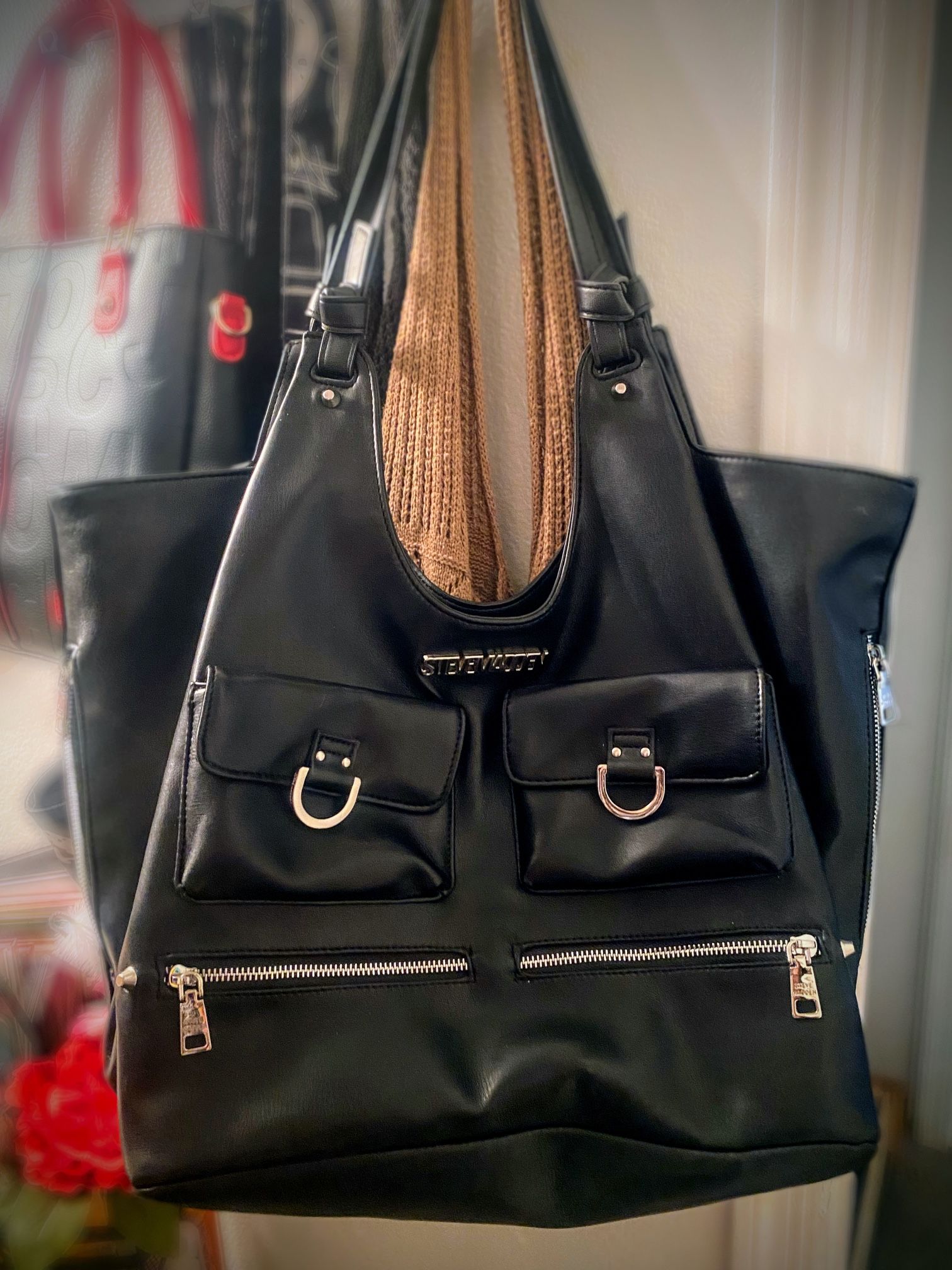 Steve Madden Large Black Leather Tote