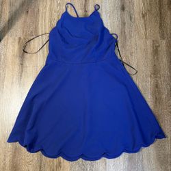 Royal Blue Scallop Hem Spaghetti Strap Dress