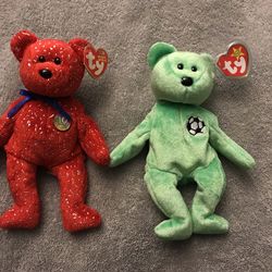 Ty Beanie Baby Set (10 Year Anniversary Bear And Kicks Bear In Case)