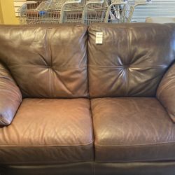 Dark Brown Leather Loveseat 