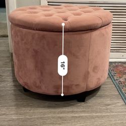 Pink Fabric Ottoman or Footstool w/Storage 