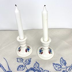 Pair Of Vintage Ceramic Handpainted Candle Holders 