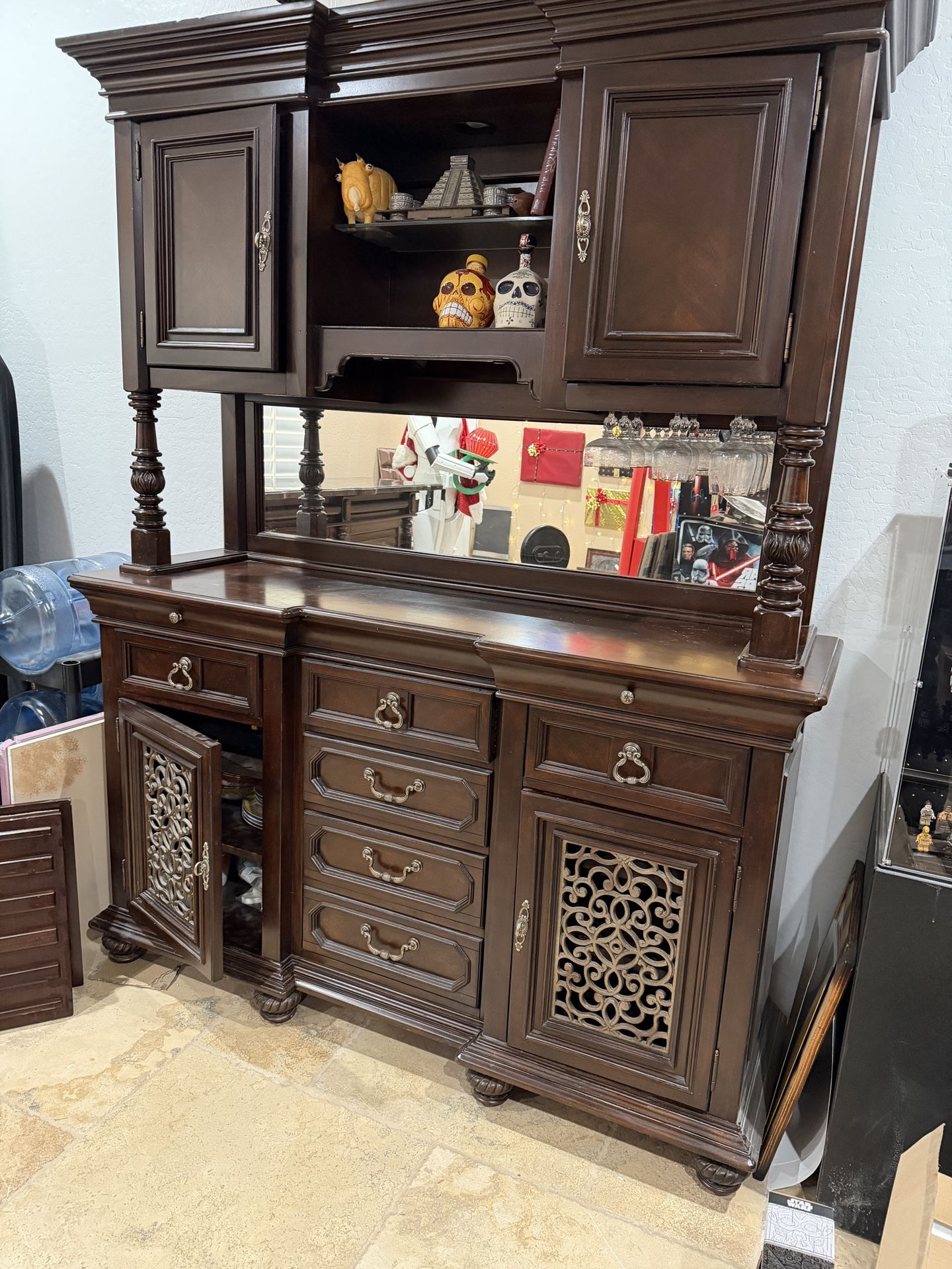 Dark wood hutch Bar buffet By Wynwood 2 Pc