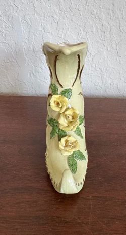 Vintage Ceramic Boot Vase with Yellow Roses