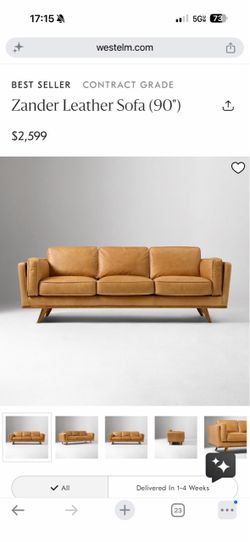 West elm Zander Leather Sofa (90")