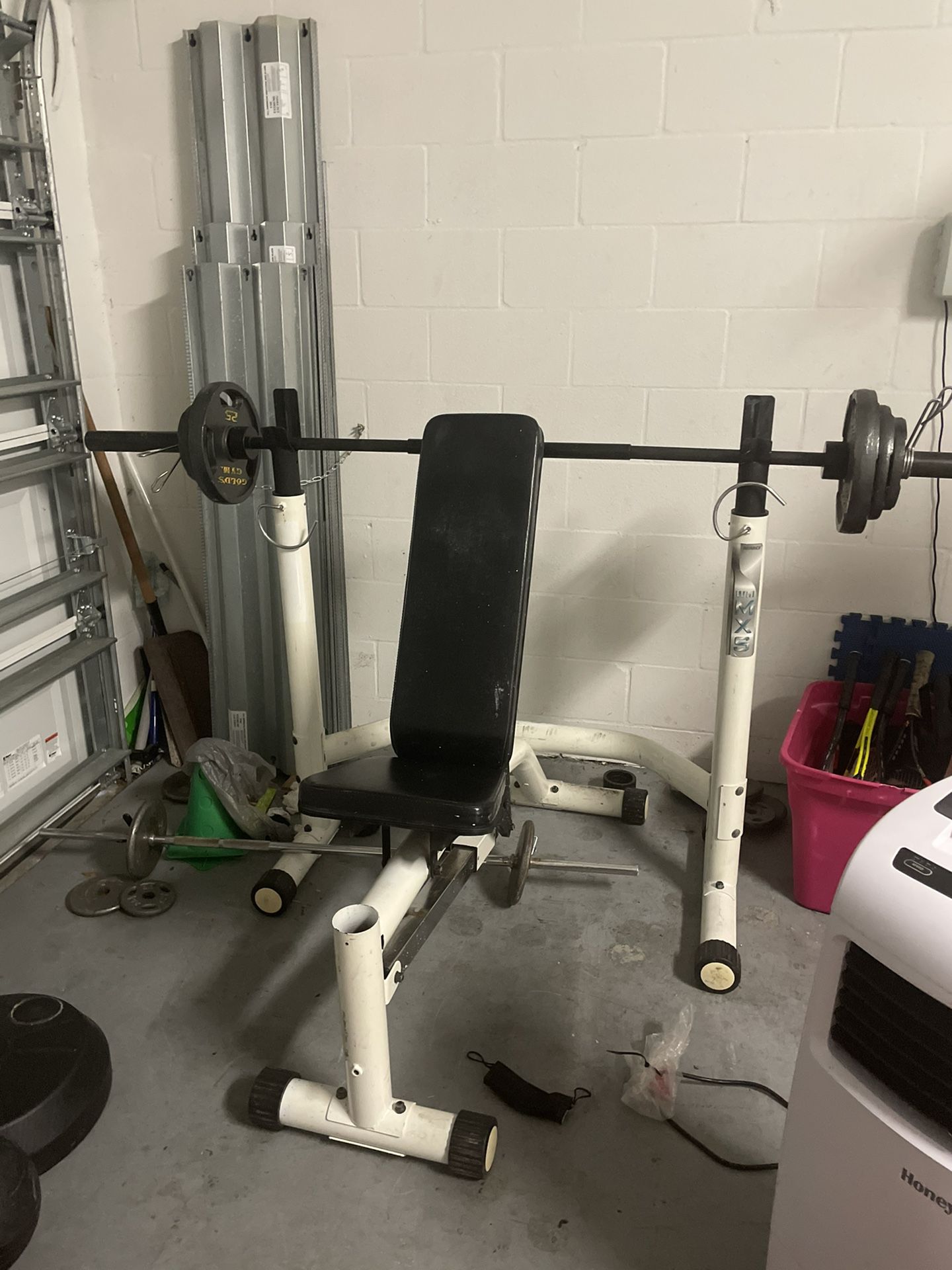 Olympic Style Bar And Bench with Weights
