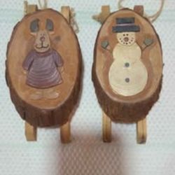 Lot of 2: Cabin/Lake & Lodge Wood Christmas Ornaments