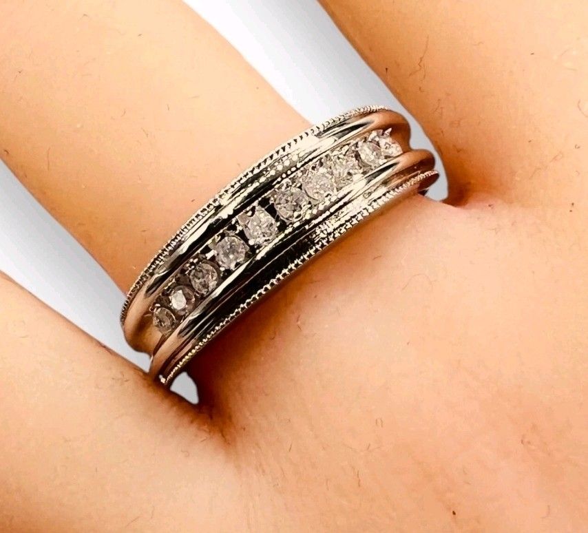 14k White Gold Round Channel Set Diamond Mens Wedding Band Ct