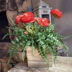 Ht-11.5in Width-16in HANDMADE artificial Red Floral In A Wood Box