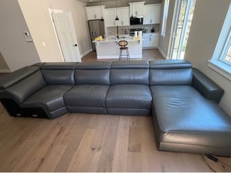 Macy’s Genuine Leather 5-Piece Modular Sectional Sofa + Matching Chair – Gray