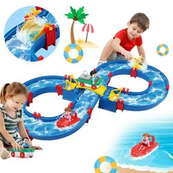 50 PCS 35”x30” Water Park Building Blocks with Two Boats for Toddler, Outdoor Water Table Set