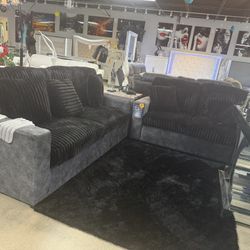 2 Pc Black Corduroy Sofa And Love On Special For Only $999