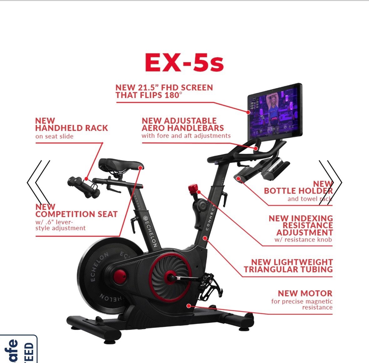 Echelon Ex-5S smart Connect bike. Large padded upgraded seat, 21.5” screen,