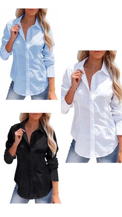 Women's Button Down Shirts Long Sleeve Dress Shirts Wrinkle Free Collared Work Office Solid Blouses Corset Tops