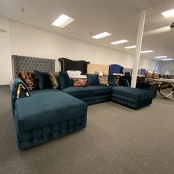 $5 Down Modern Teal Double Chaise Sectional