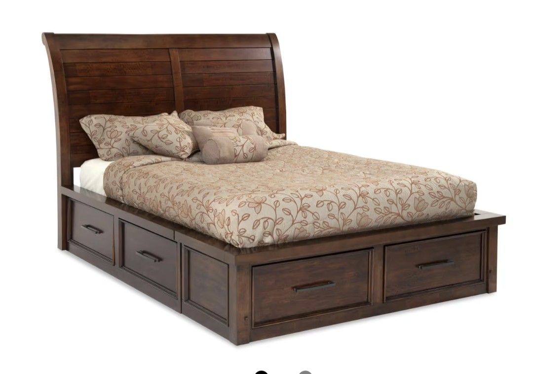 Gorgeous California King Pecan Sleigh Bed