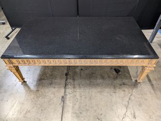 Ornate Carved Wood Base Black Top Rectangular Dining Table