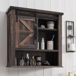 Farmhouse Medicine Cabinet with Sliding Barn Door  Wall Mounted for Bathroom, Kitchen, Dark Rustic Oak BRAND NEW in Box 