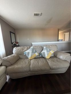 Cream Leather 3-Seat Sofa