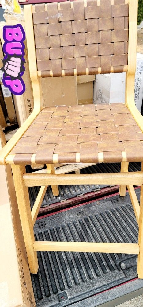 Kitchen Island Bar Stool Faux Leather Woven Counter Stool with Wood Frame, 24 inch Seat Height, Brown (**NEW**)