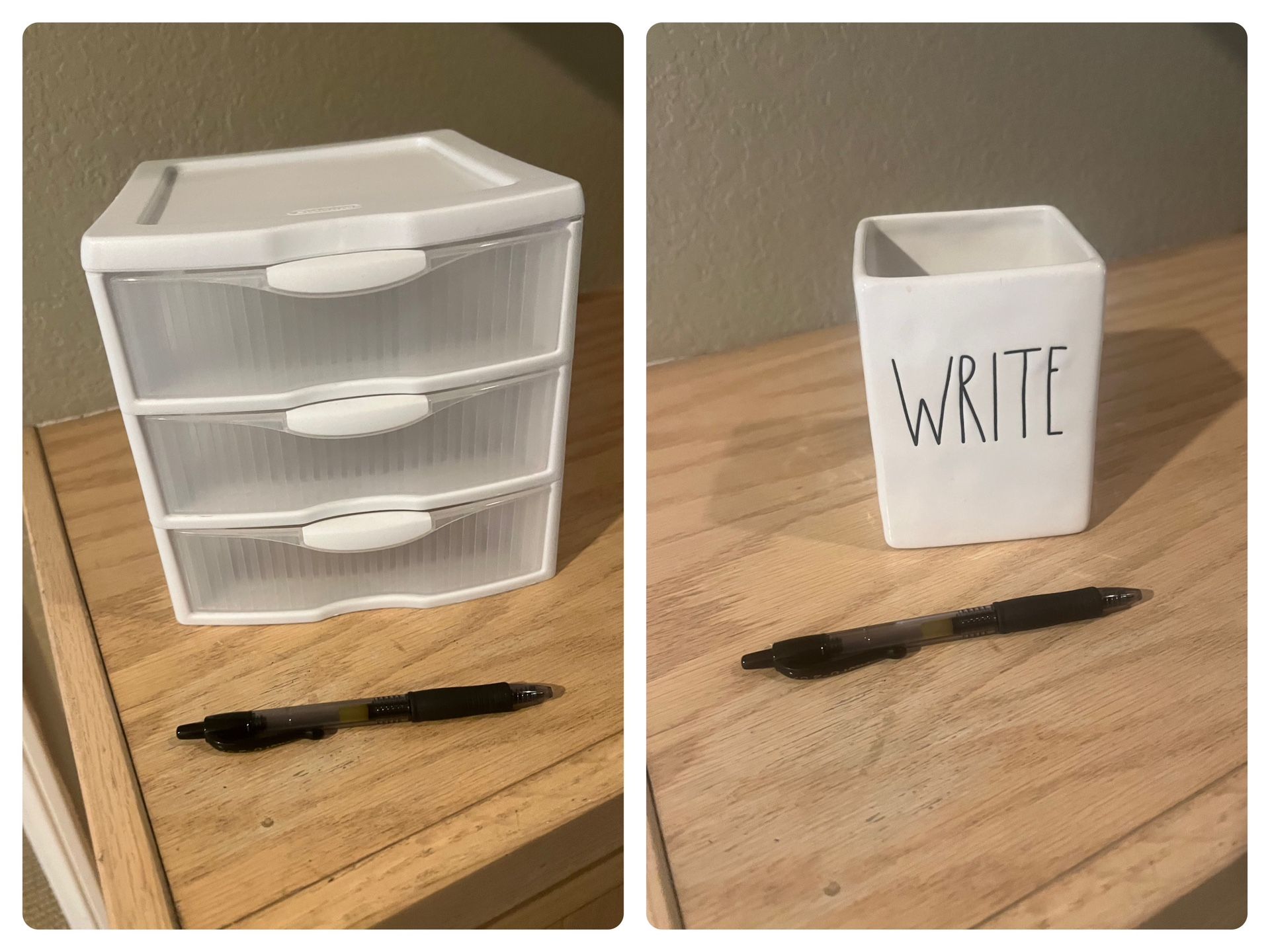 plastic drawer/organizer & ray dunn pen holder