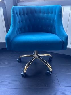 Teal Velvet Tufted Office Chair Gold Base