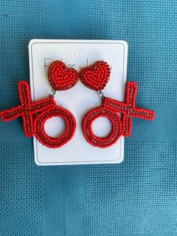 Beaded Red Heart Earrings