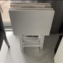 White 5 Piece TV Stand Snack Tables.  New