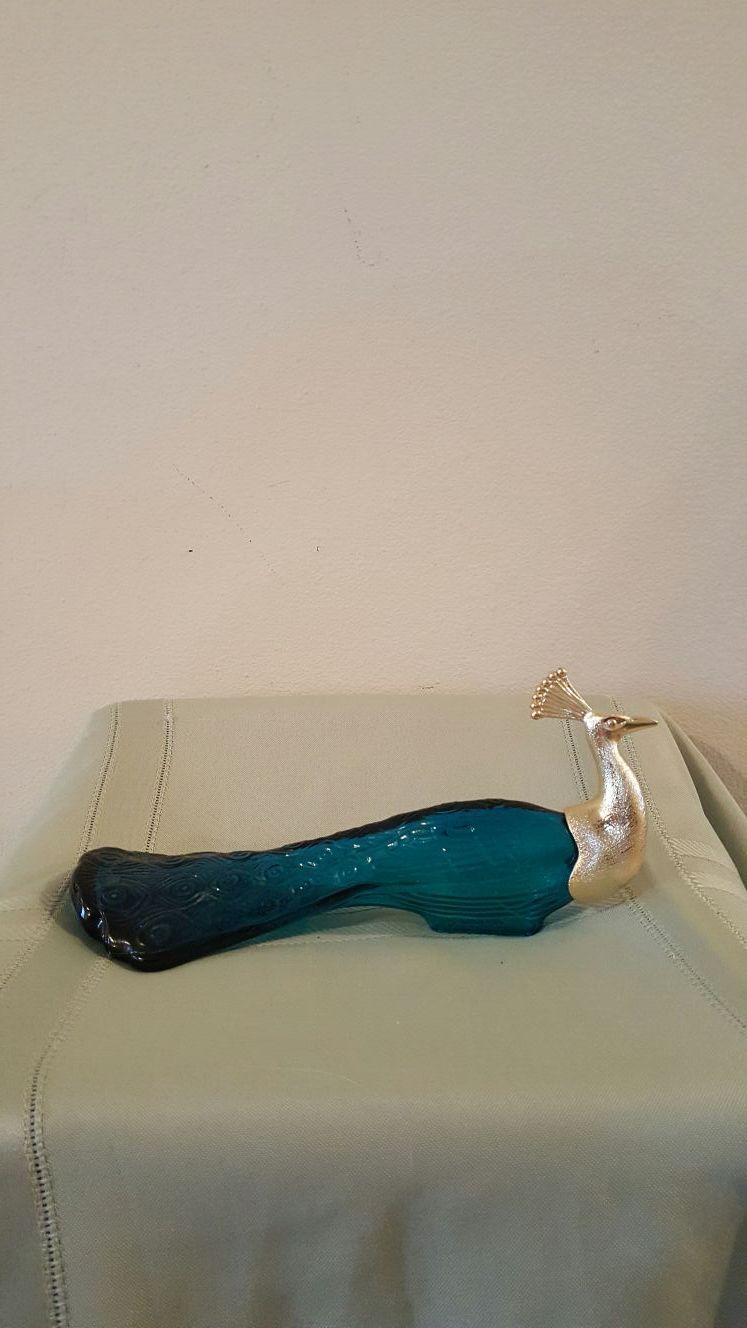 Vintage Avon Patchwork Cologne Royal Peacock Bird Glass Decanter Bottle