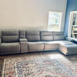 5 pc - Gray Sectional with 2 Electric Recliners and Chaise Lounge